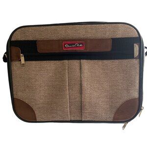 Oscar De La Renta Vintage Tan Tweed Carry On Luggage/Travel Bag